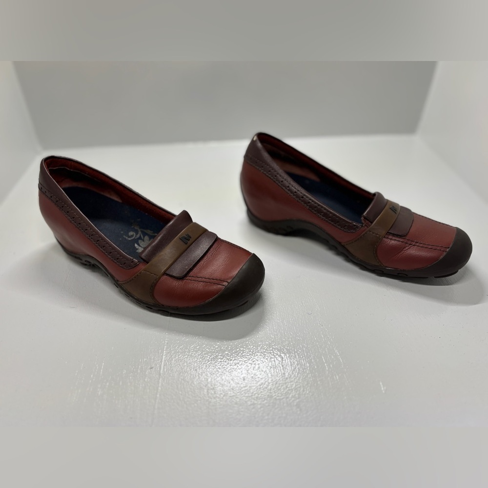Merrell Plaza Moc Wedge Moccasins Dark Autumn Leather Slip-ons size 6.5 - Picture 3 of 8